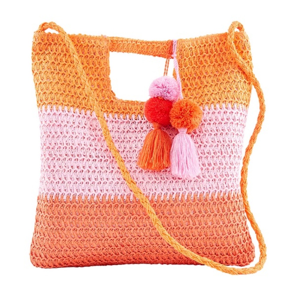 Mud Pie Bright Straw Colorblock Handbag Crossbody  Pink Bag Summer Spring NEW